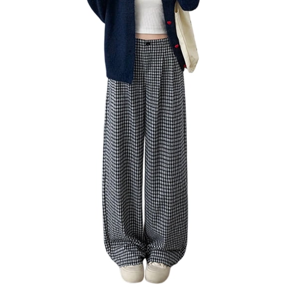 Women's Fashionable Loose Wide Leg Trousers with Plaid and Long Length for Elegant and Comfortable Wear,Light Gray,S