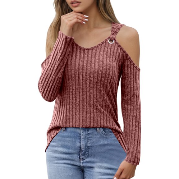 Women's Fashionable Off Shoulder Ribbed Long Sleeve Top Stylish And Sexy