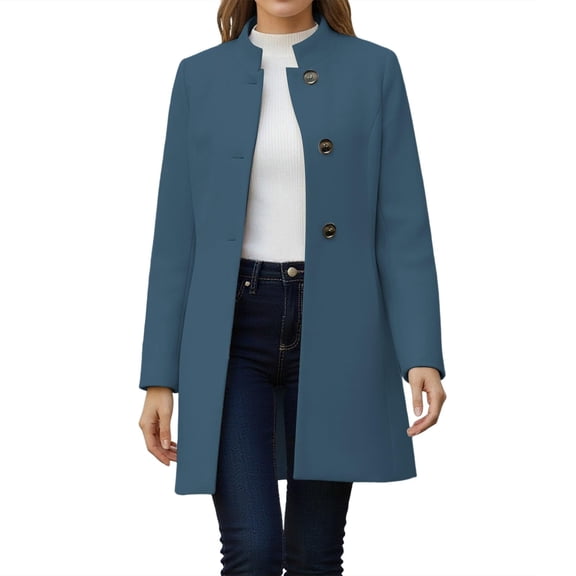 Women's Fashionable Oversized Solid-Colour Fleece-Lined Long-Sleeved Coat Mid-Length Loose Fit Jacket Outerwear for Casual Fashion,Blue,M