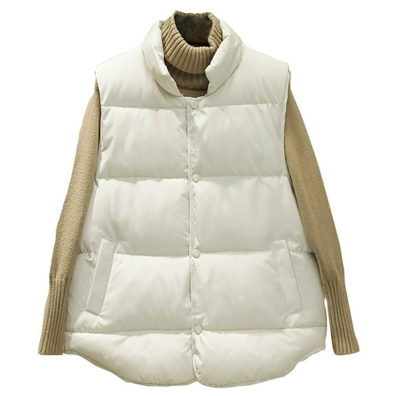 Women's Fashionable Plain Quilted Vest Sleeveless Stand-Up Collar Down Vest Winter Warm Puffer Jacket Cotton Winter Jacket Teenager Girls Transition Jacket Winter Coat Softshell Jacket