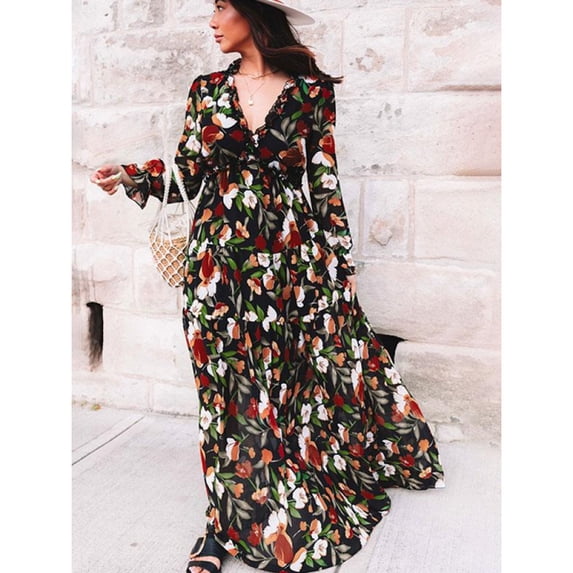 Women's Fashionable Printed Elegant Long Beach Vacation Dress