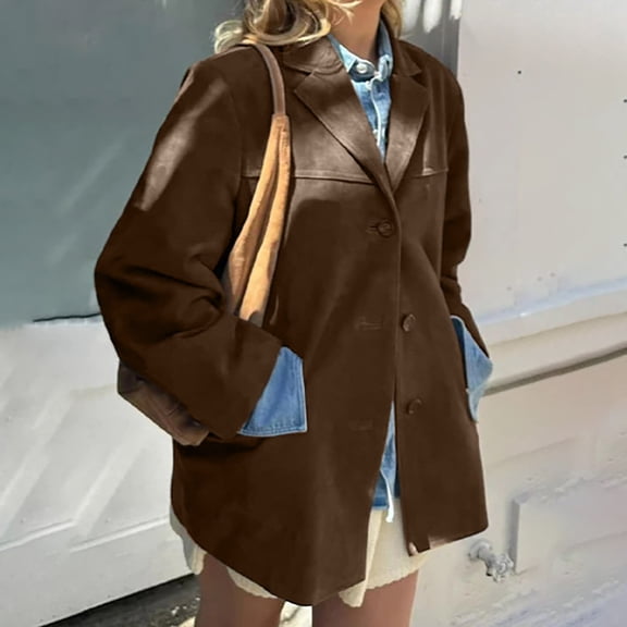 Women's Fashionable And Retro Brown Collar Long Sleeved Button Up Jacket Woman Short Coat Womens Puffy Coat Petite Women Clothes Wool Dresses for Women Oversize Wool Coat Women Women Warm Winter Coats