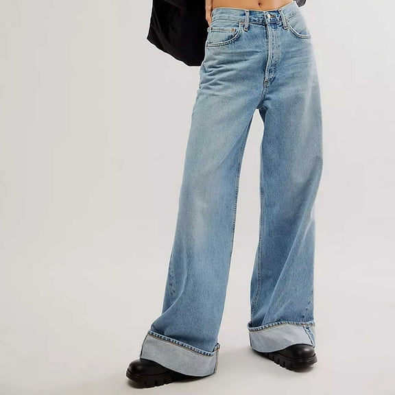 Women's Fashionable Retro High Waist Straight Leg Casual Wide Leg Loose Washed Design Jeans Women Casual Pants for Work Crop Pants for Women Casual Summer Casual Pants Women Tall Petite on Dress Pants