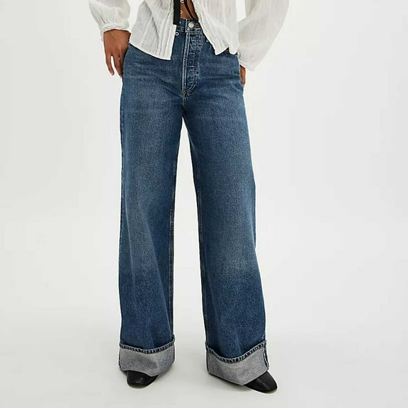 Women's Fashionable Retro High Waist Straight Leg Casual Wide Leg Loose Washed Design Jeans Women Casual Pants for Work Crop Pants for Women Casual Summer Casual Pants Women Tall Petite on Dress Pants
