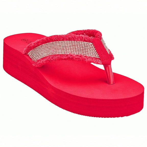 Women's Fashionable Rhinestone Decor Flip Flops Thick Bottom Wedge Beach Sandals Platform Flip Flop Toe Post Design Slippers Summer Sandals