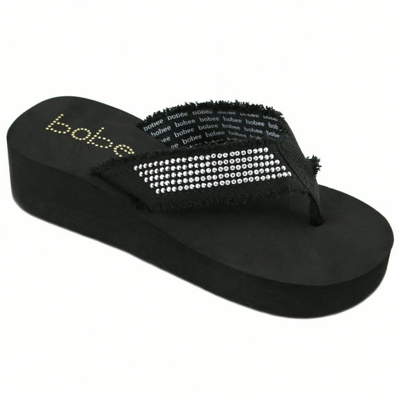 Women's Fashionable Rhinestone Fringe Decor Flip Flops Wedge Sandals Platform Flip Flop Toe Post Design Slippers