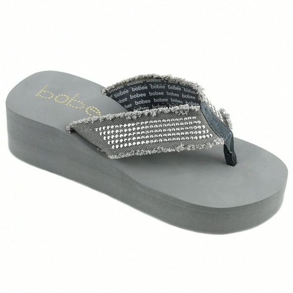 Women's Fashionable Rhinestone Fringe Decor Flip Flops Wedge Sandals Platform Flip Flop Toe Post Design Slippers