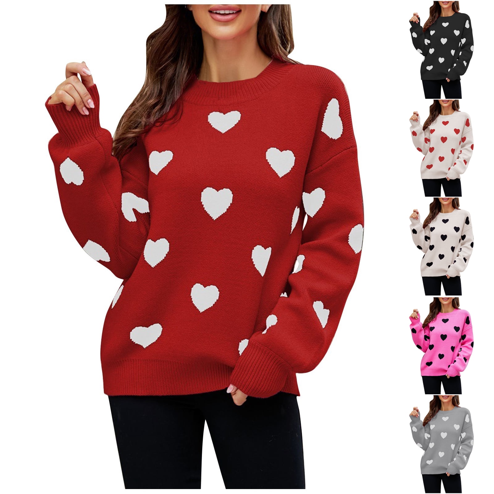 Women's Fashionable Round Neck Long Sleeved Color Blocked Love Casual Pullover Sweater Top for Halloween Fall Winter Spooky Season,Beige,S