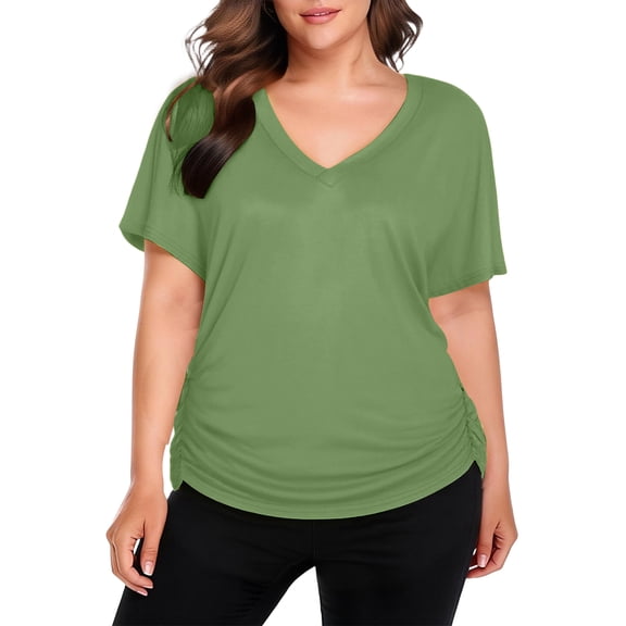 Women's Fashionable Short Sleeve Elegant Commuting and Casual Top, Chic Blouse for Office, Business Casual, and Professional Everyday Wear,Green,5XL