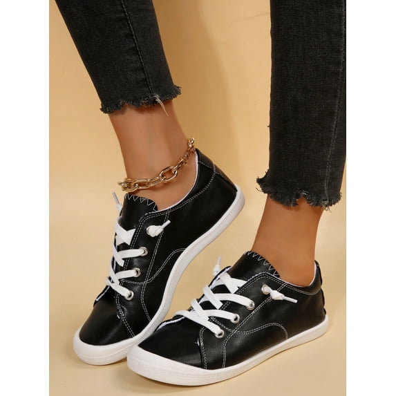 Women‘s Fashionable Soft And Comfortable Classic Outdoor Round Toe Lace-up Flat Canvas Casual Sneakers