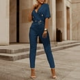 thumbnail image 1 of Women's Fashionable Solid Color Double Suit Collar Flare Sleeve Dress Jean Romper for Women Sequin Romper for Women Jogger Jumpsuit for Women Pantsuit Vertical Lines Jumpsuit Womens Jumpsuit Dressy, 1 of 5