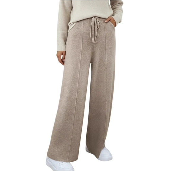 Women's Fashionable Solid Color Drawstring Pocket High Waist Casual Straight Leg Pants for Daily Wear and Office Comfort,Khaki,S