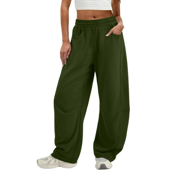 Women's Fashionable Solid Color Elastic Waist Pocket Casual Sweatpants Pants for Women's Comfortable Lounge and Everyday Casual Wear,Army Green,M