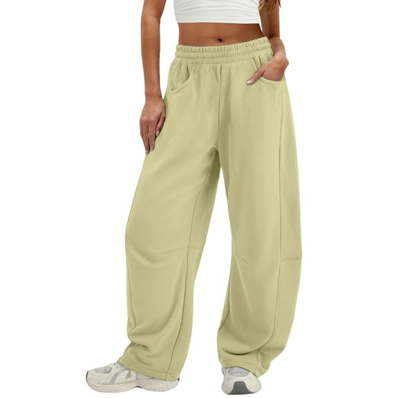 Women's Fashionable Solid Color Elastic Waist Pocket Casual Sweatpants Pants for Women's Comfortable Lounge and Everyday Casual Wear,Beige,S
