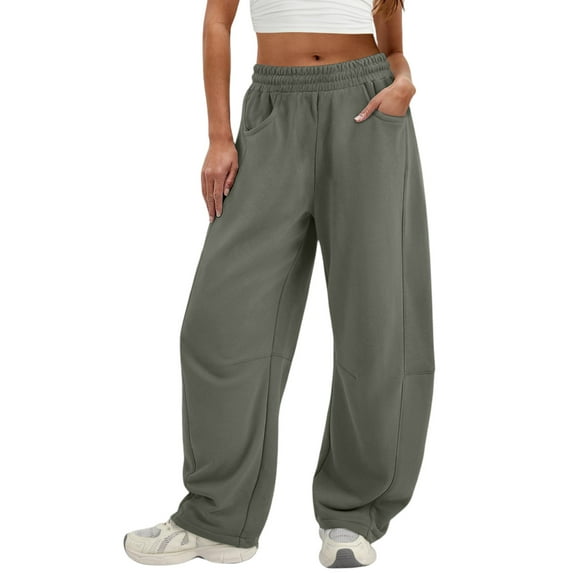 Women's Fashionable Solid Color Elastic Waist Pocket Casual Sweatpants Pants for Women's Comfortable Lounge and Everyday Casual Wear,Gray,XL
