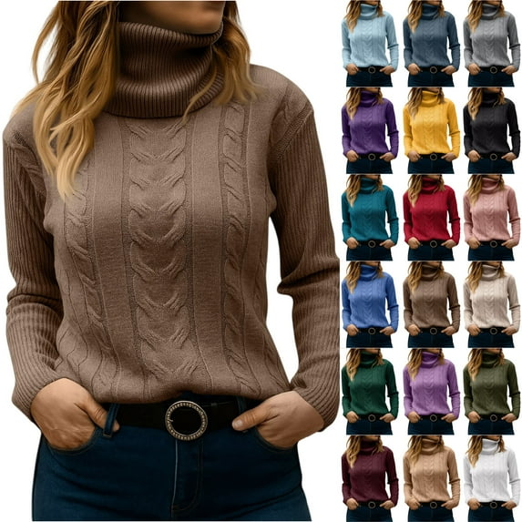 Women's Fashionable Solid Color High Neck Long Sleeved Sweater Pullover Sweater Top for Fall Winter Comfortable Everyday Fashion,Army Green,L