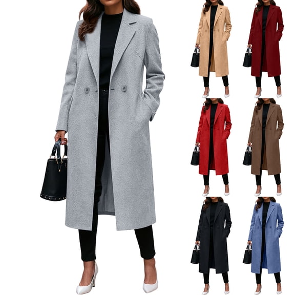 Women's Fashionable Solid Color Lapel Long Sleeve Woolen Coat for Elegant Wear, Winter Events, and Christmas Gatherings,Red,XL