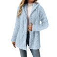 thumbnail image 1 of Women's Fashionable Solid Color Long Sleeved Loose Hooded Zipper Down Plush Jacket, Embroidered Design for Cozy and Chic Look,Light Blue,L, 1 of 5