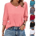 thumbnail image 1 of Women's Fashionable Solid Color Round Neck Three Quarter Sleeve Loose Fit T-Shirt Tee Top Casual Comfortable Breathable Summer Everyday Wear | CSEONE,Gray XL, 1 of 9