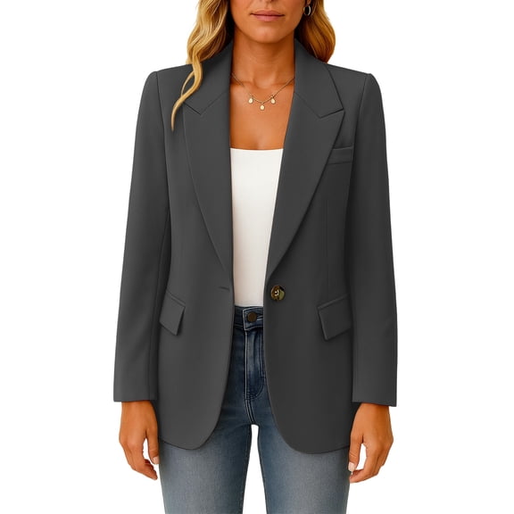 Women's Fashionable Solid Color Suit Jacket with Single Button Pocket and Casual Commuting Blazer, Elegant Office Wear for Women,Dark Gray,2XL