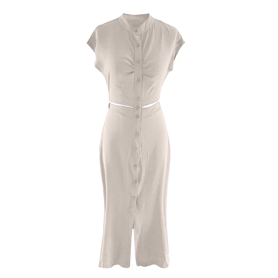Women's Fashionable Solid Color V Neck Oversized Skirt In French Style Long Dress