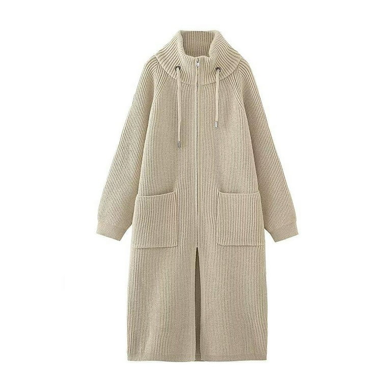 Women s Fashionable Solid Color Women Coats Plus Size Long Womens Coat Knee Length Zippered Womens Coats Knit Cardigan With Thickened Standing Jackets For Women Casual Collar Sweater Jacket Walmart ...