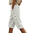 thumbnail image 1 of Women's Fashionable Solid High Waist Capri Pants with Pocket, Button, and Drawstring, Casual Style, Polyester Spandex, Multiple Sizes, 1 of 4