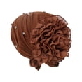 thumbnail image 1 of Women's Fashionable Solid Striped Bow Headscarf Ladies Winter Knit Set, Coffee, 1 of 2