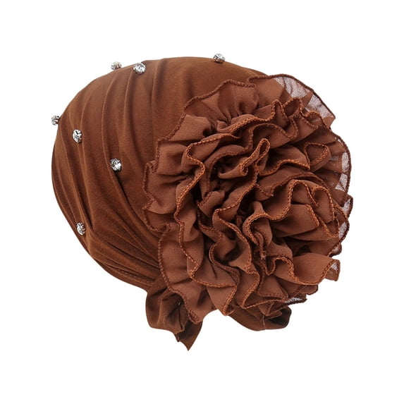 Women's Fashionable Solid Striped Bow Headscarf Ladies Winter Knit Set, Coffee