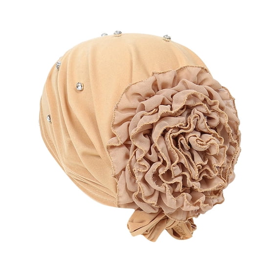 Women's Fashionable Solid Striped Bow Headscarf Ladies Winter Knit Set, Khaki