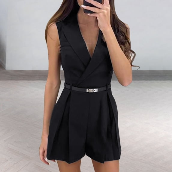 Women's Fashionable Spring And Summer Temperament Commuting V Neck Can Tie Belt Jumpsuit Womens Casual Jumpsuit Tube Rompers for Women Denim Pantsuit for Women Prom Jumpsuits And Rompers for Juniors