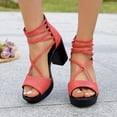 thumbnail image 1 of Women's Fashionable Summer Peep Toe High Heel Sandals-Solid Color Chunky Heel Slippers Watermelon Red 42, 1 of 9