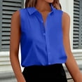 thumbnail image 1 of Women's Fashionable Summer Solid Color Collared Button-down Sleeveless Loose Satin Shirt Royal Blue M, 1 of 5
