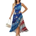 thumbnail image 1 of Women's Fashionable Sundress Sleeveless Round Neck Dress with Patriotic Print, Ruffled Hem and Zip Design for Summer Outfits,Blue XL, 1 of 4