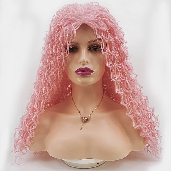 Women's Fashionable Synthetic Fiber Wig Pink Long Curly Hair Small Curls In Stock