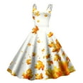 thumbnail image 1 of Women's Fashionable Thanksgiving Printed Strap Zipper Casual Retro Long Dress (4), 1 of 2