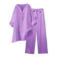 thumbnail image 1 of Women's Fashionable Two Piece Suit Set with V Neck Blouse and Wide Leg Elastic Waist Trousers for Casual Streetwear Outfits, 1 of 7