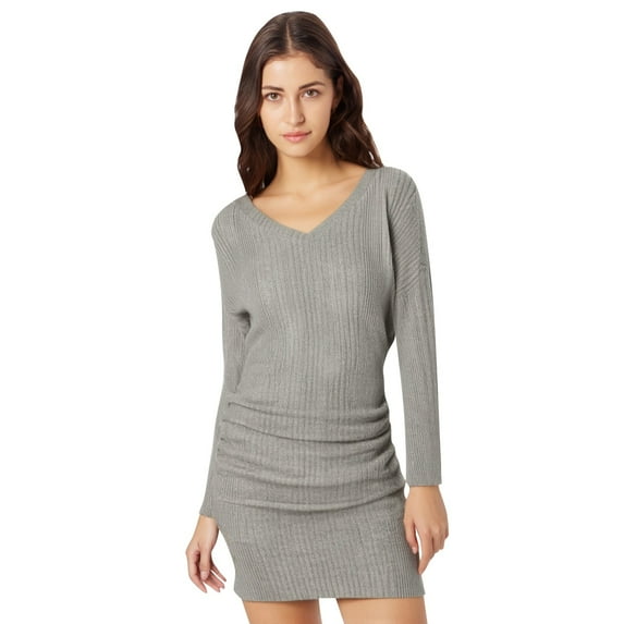 Women's Fashionable V-Neck Batwing Long Sleeve Knit Bodycon Dress, Soft Knit, Bodycon Fit, Deep V-Neck, for Casual & Formal Events