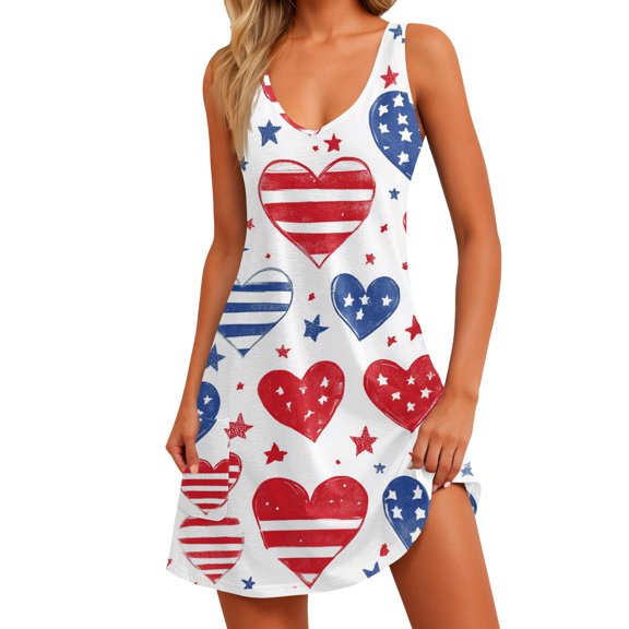 Women's Fashionable V-Neck Dress, Sleeveless Casual Summer Wear with Allover Print, Lightweight Fabric for Beach Days and City Exploration,Vermilion S