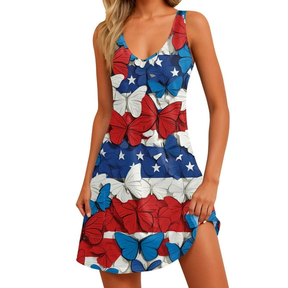 Women's Fashionable V-Neck Dress, Sleeveless Casual Summer Wear with Allover Print, Lightweight Fabric for Beach Days and City Exploration,Red S