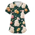 thumbnail image 1 of Women's Fashionable V-neck Short-sleeved Work Top With Double Side Slits And Pockets, Featuring Easter Bunny And Egg Prints. Sky Blue A XL, 1 of 5