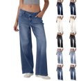 thumbnail image 1 of Women's Fashionable Versatile Asymmetric Low Rise Loose Fit Casual Jeans Comfort Stretch for Casual Outings and Holiday Season,Dark Blue,3XL, 1 of 7