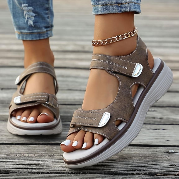 Women's Fashionable Versatile Breathable Sandals-Plus Size Thick Sole Beach Slippers for Summer Brown 40