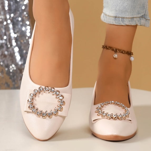 Women's Fashionable Versatile Casual Solid Color Round Toe Plus Size Shoes Spring/Summer Style Trendy Comfortable Rhinestone Bow Wedge Heel Shoes.