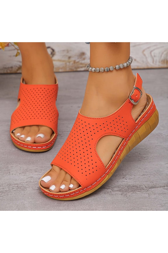 Women's Fashionable Versatile Plus Size Beach Wedge Sandals-Solid Color Peep Toe Open Toe Orange 36