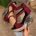 thumbnail image 1 of Women's Fashionable Versatile Plus Size Outerwear Wedge Sandals-Solid Color Round Toe Open Toe Back Zip Wine 36, 1 of 9