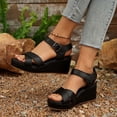 thumbnail image 1 of Women's Fashionable Wearable Versatile Wedge Sandals-Solid Color Round Toe Open Toe Buckle Black 39, 1 of 9