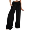 thumbnail image 1 of Women's Fashionable Wide Leg Pants High Leg Pleated Pants Casual Flared Pants Elastic Waist Pants(Black,2XL), 1 of 7