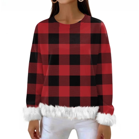 Women's Fashionable and Casual Long Sleeve Printed Pullover Sweatshirt for Everyday Comfort and Stylish Looks,Red,S