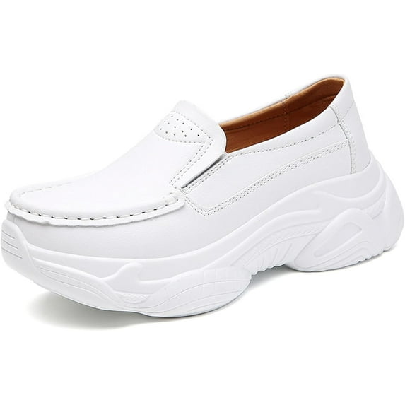Women's Fashionable and Comfortable Thick Soled Sports Shoes Leisure Leather Non Slip Arch Supported Walking Shoes
